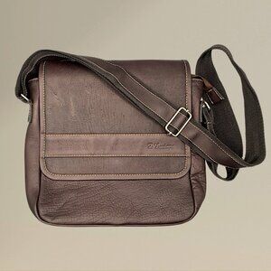 D’Luciano Genuine Brown Leather Messenger Crossbody Bag w/Adjustable Strap